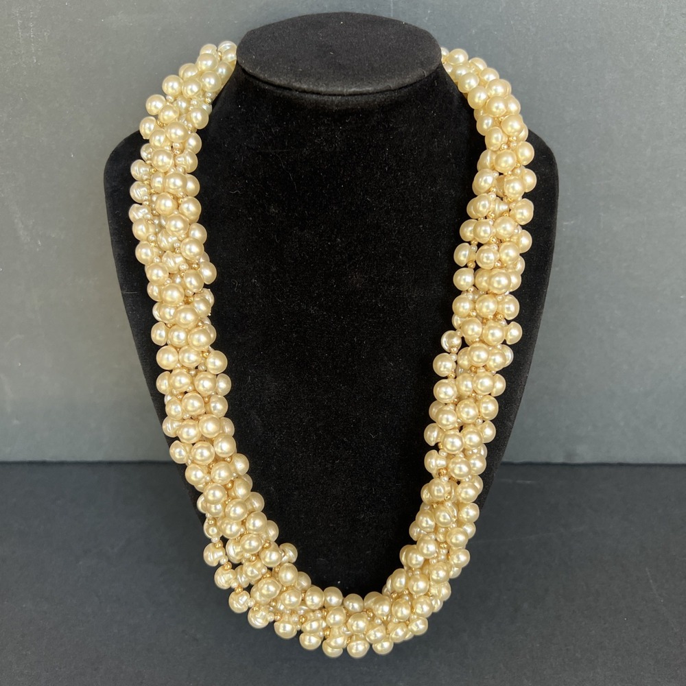 VTG 1980's 6 Strand Faux Pearl Gold Bead Layered Statement Necklace 24"